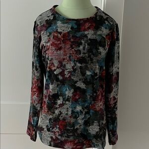 Artistic Long Sleeve Blue and Red Graphic Blouse